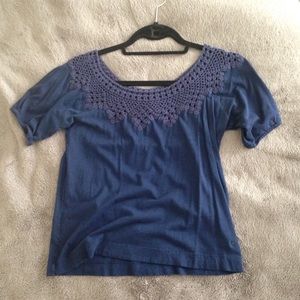 Navy Top with Crochet detailing