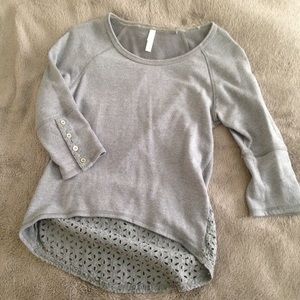 Grey half sleeve, eyelet detailed top