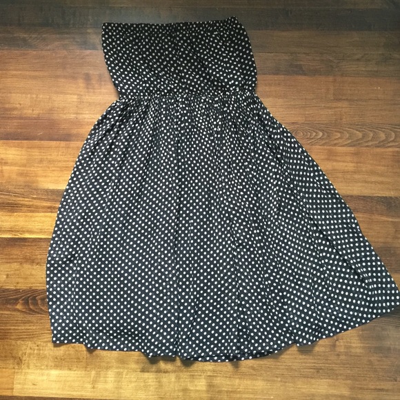 Black and cream polka dot strapless dress