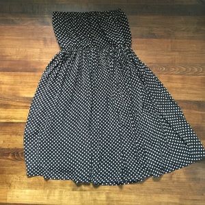 Black and cream polka dot strapless dress