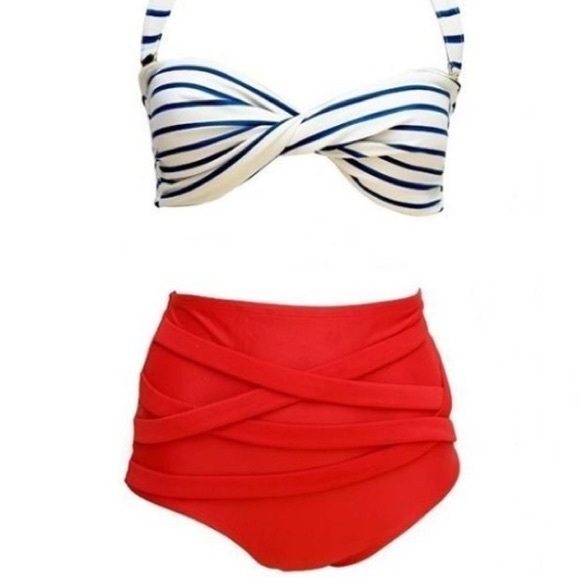 Red High Waisted Swimsuit
