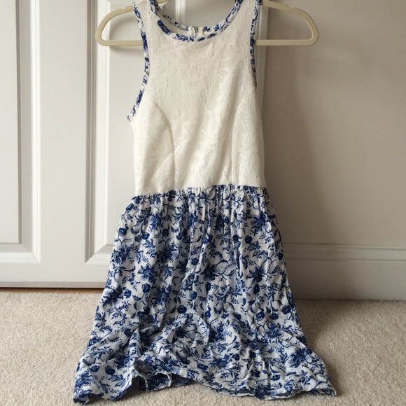 Lace bodice, printed skirt dress