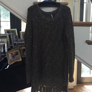 Free People Olive High Low Cable Knit Sweater