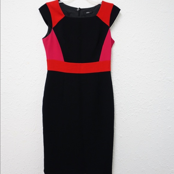 Red and black sheath dress