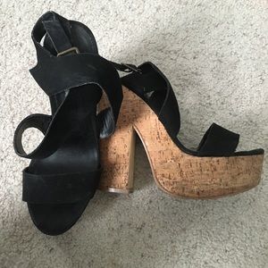 Steve Madden black suede and cork heel