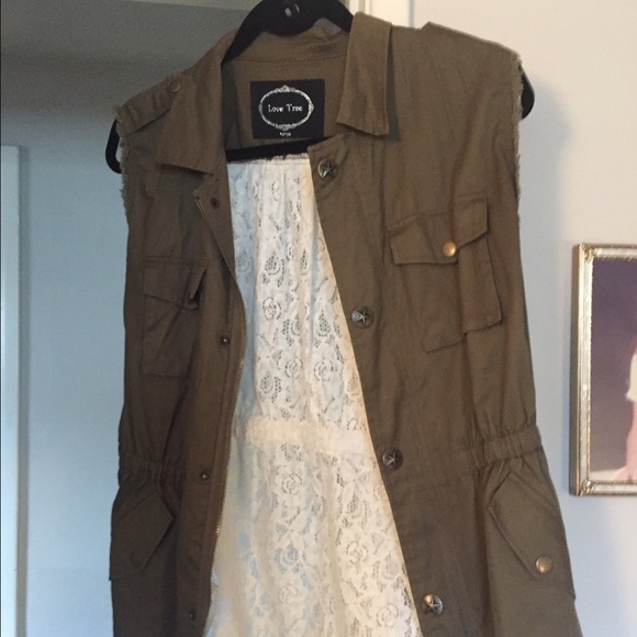 Green and White Lace Vest