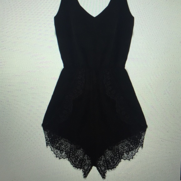 Black V-neck Romper with Lace Detailing
