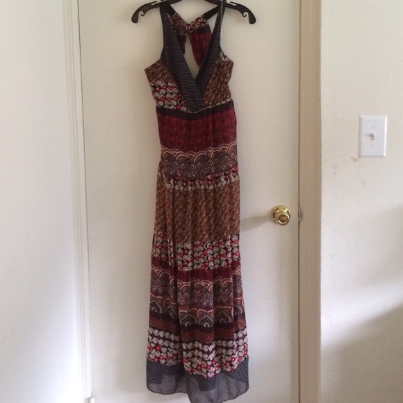 Patterned chiffon maxi dress floral polka dots