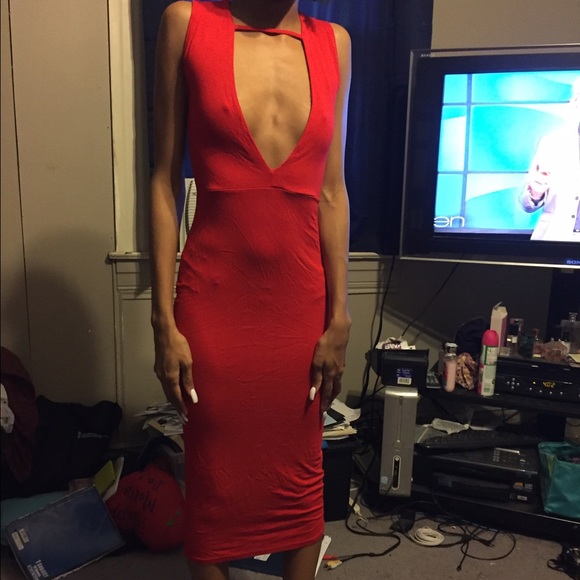 Deep V Red Dress
