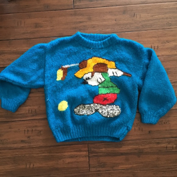 wool cropped sweater mickey mouse golfing