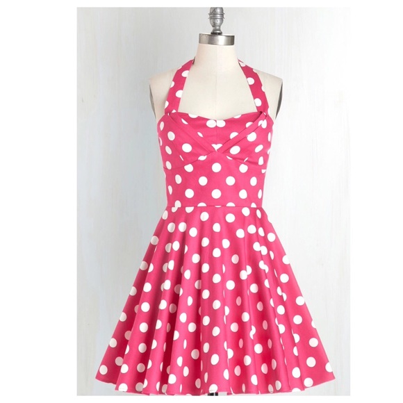 Pink polka dot 1950s style dress