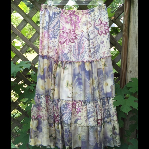 Tiered silk maxi skirt