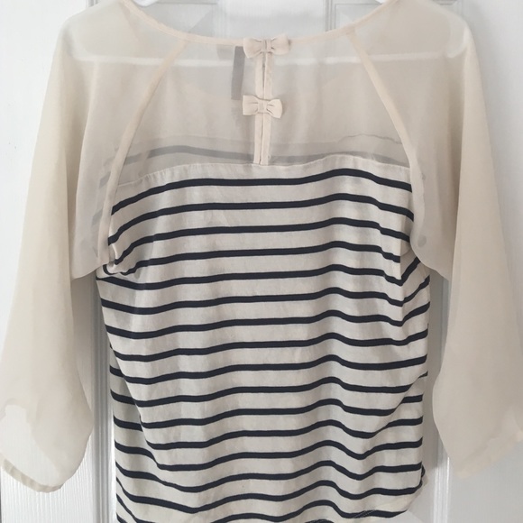 Cream and blue stripped shirt with shear  sleeves - Picture 2 of 2