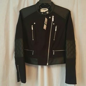 Michael Kors Petite Faux-Leather Panel Moto Jacket