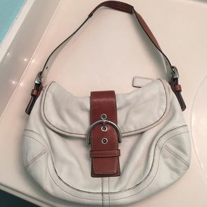 White and Brown Leather Coach Bag