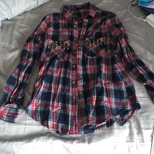 Plaid flannel with studded chest pockets