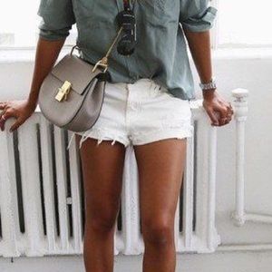 White Cutoff Distressed Jean Shorts with holes