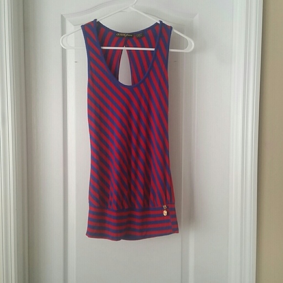 Red and blue striped top