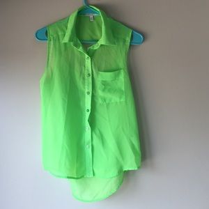 Lime green button up tank