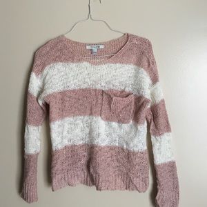 FOREVER 21 PINK AND WHITE STRIPED CROPPED SWEATER