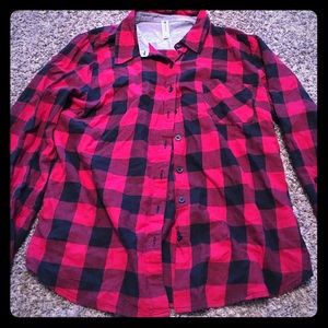 Black and red button up shirt