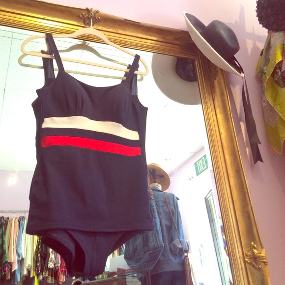 1950's blue white and red bathing suit