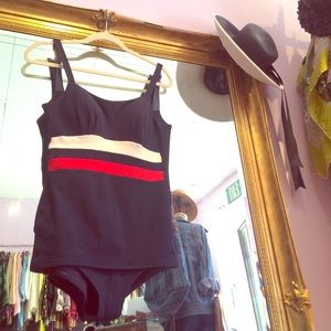 1950's blue white and red bathing suit