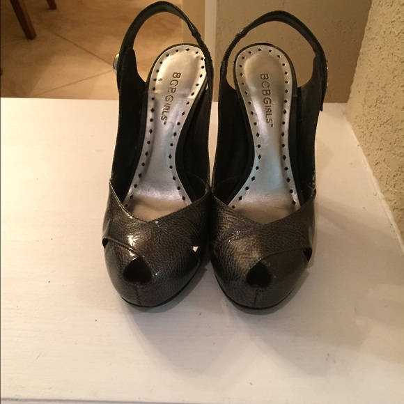 Grey peep toe heels