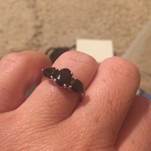 ThaiBlack Spinel Ring in Platinum Overlay Sterling