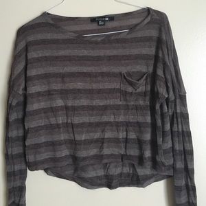 FOREVER 21 STRIPPED CROP LONG SLEEVE TOP