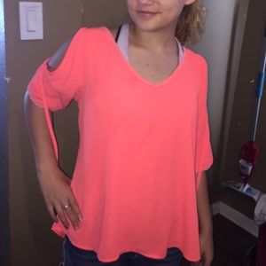 Pretty check blouse. Salmon colored