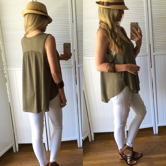 Sold• Olive Waffle Tank - Picture 3 of 4