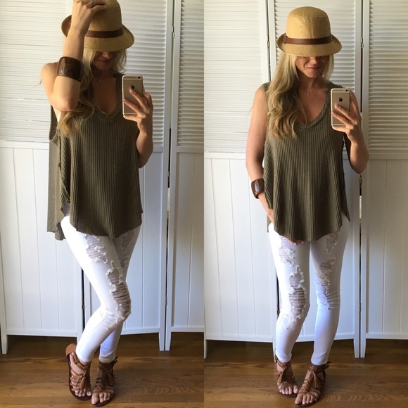 Sold• Olive Waffle Tank - Picture 4 of 4