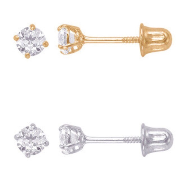 14k Solid Yellow/White Gold CZ Studs Earrings 4mm - Picture 1 of 1