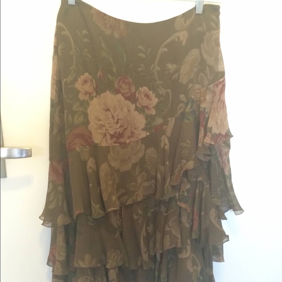 Brown floral, ruffle skirt