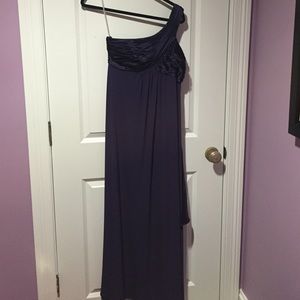 One shoulder purple maxi David's Bridal dress