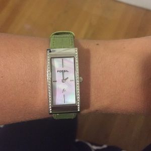 Women's Skinny green leather Fossil watch
