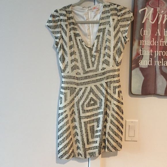 Parker V Neck Beaded Black and White Dress