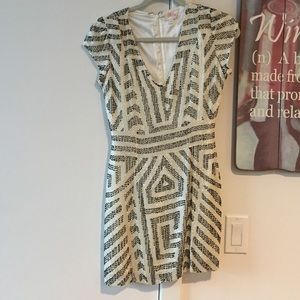 Parker V Neck Beaded Black and White Dress