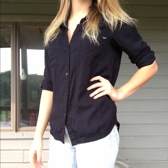 Small, black, RVCA, button up.