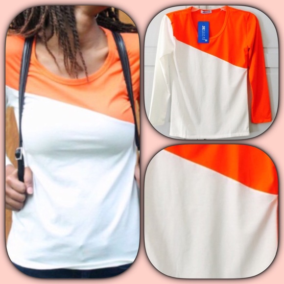 Boutique Tops - NWT The Perfect Tangerine/White Long Sleeve Tee