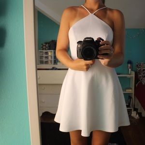 White high neck backless dress