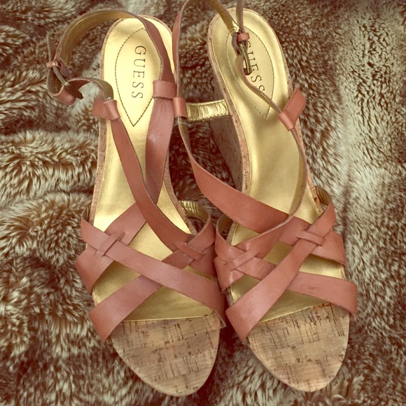 Guess tan cork wedges