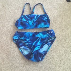 Wave patterned bikini. Built for athletic purposes