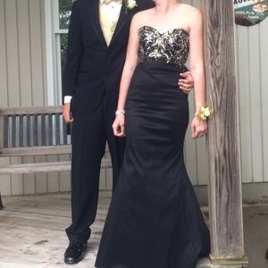 Black prom dress with gold and silver sequins
