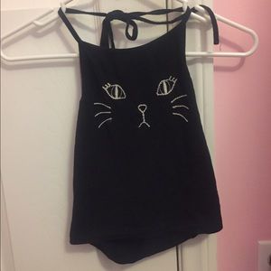 cat design black halter top