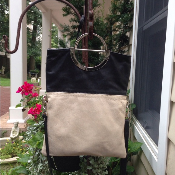Italian Leather; Crossbody Handbag (Cream/Black)