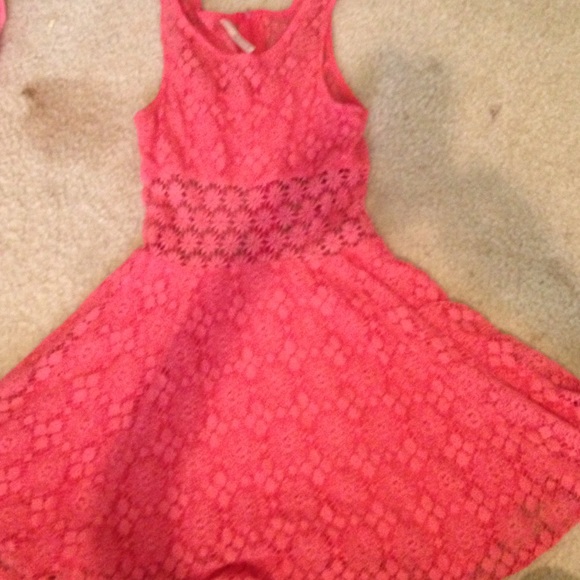 Pink floral flare dress with lace overlap