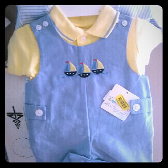 baby boy short overall with sailboats
