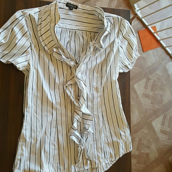 Women's white grey verticle striped blouse